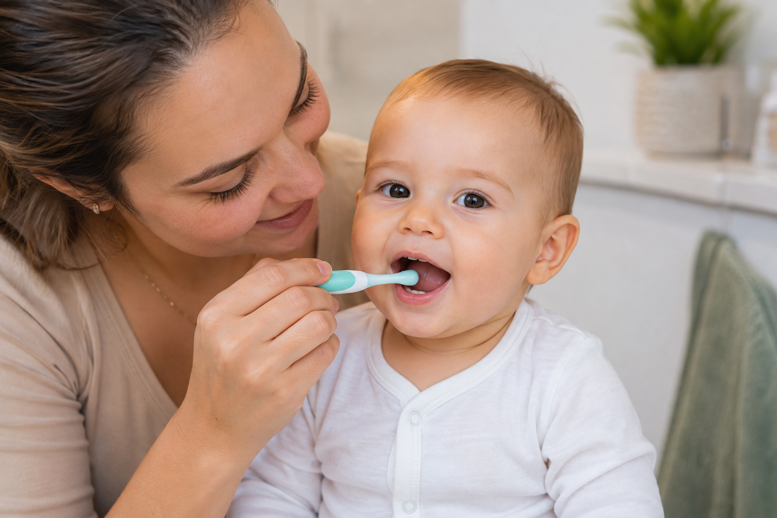 parent brushing babys teeth for good dental care