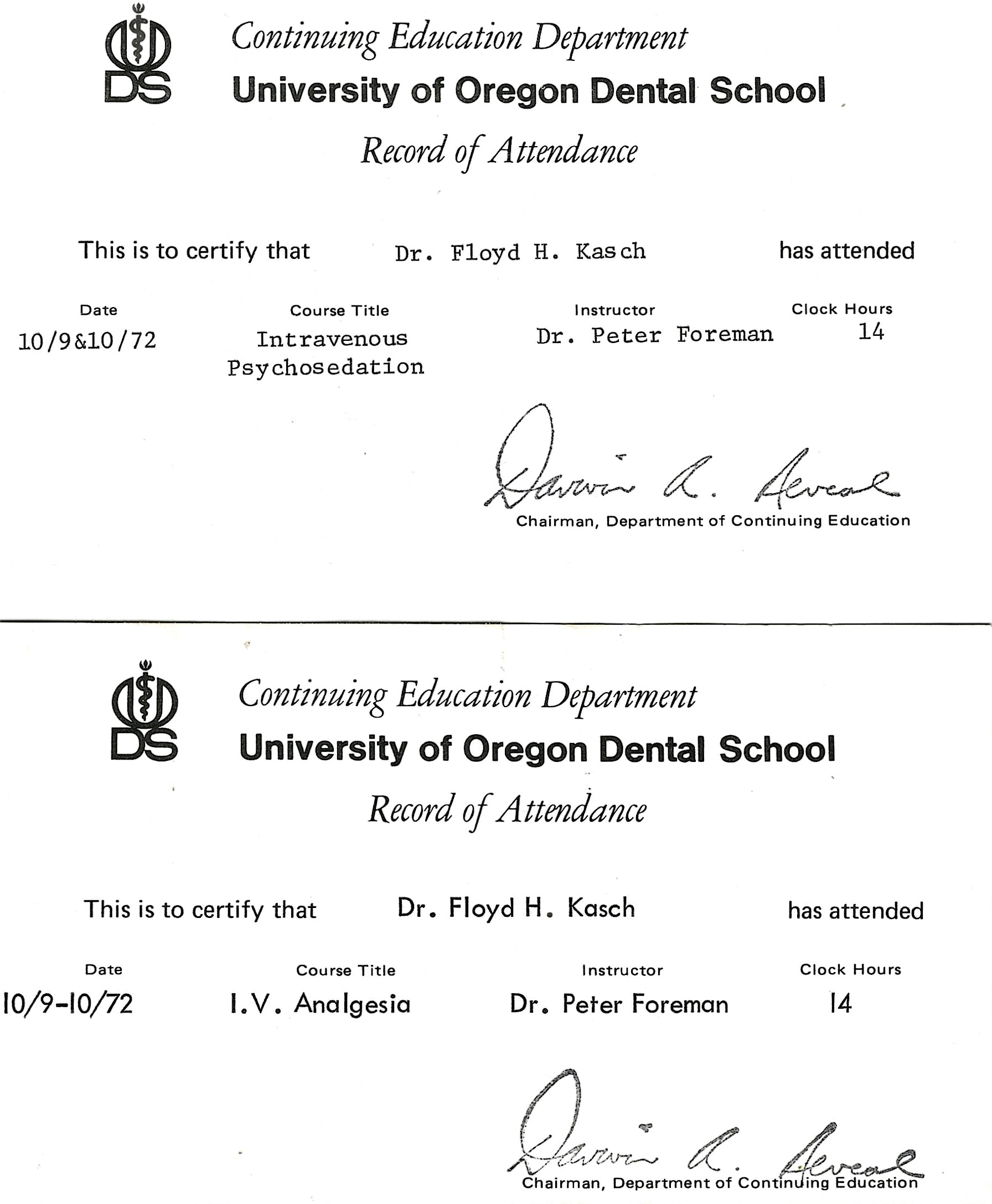 1972 Sedation CE Certificates